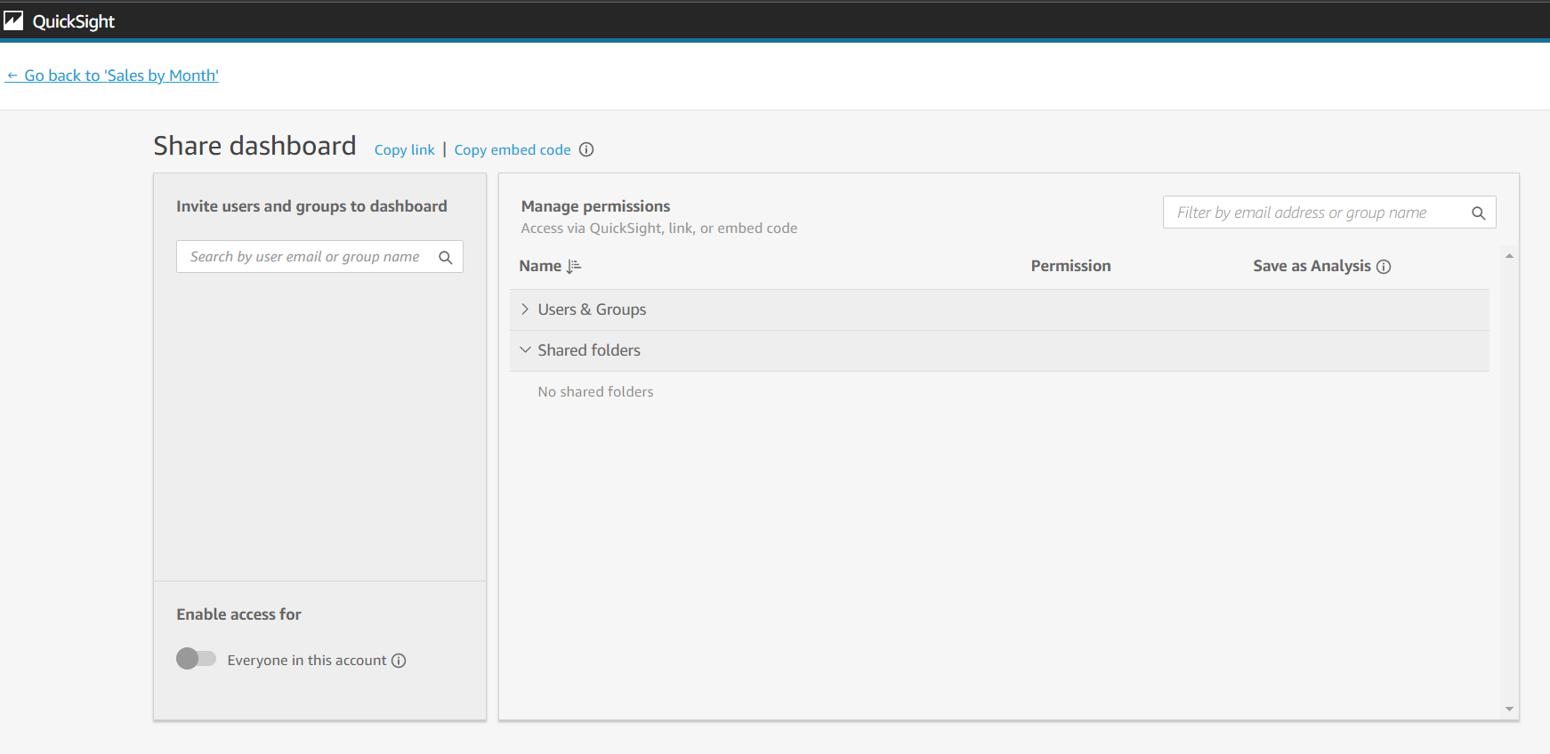 Creating a Quicksight Users and sharing the analysis and dashboard