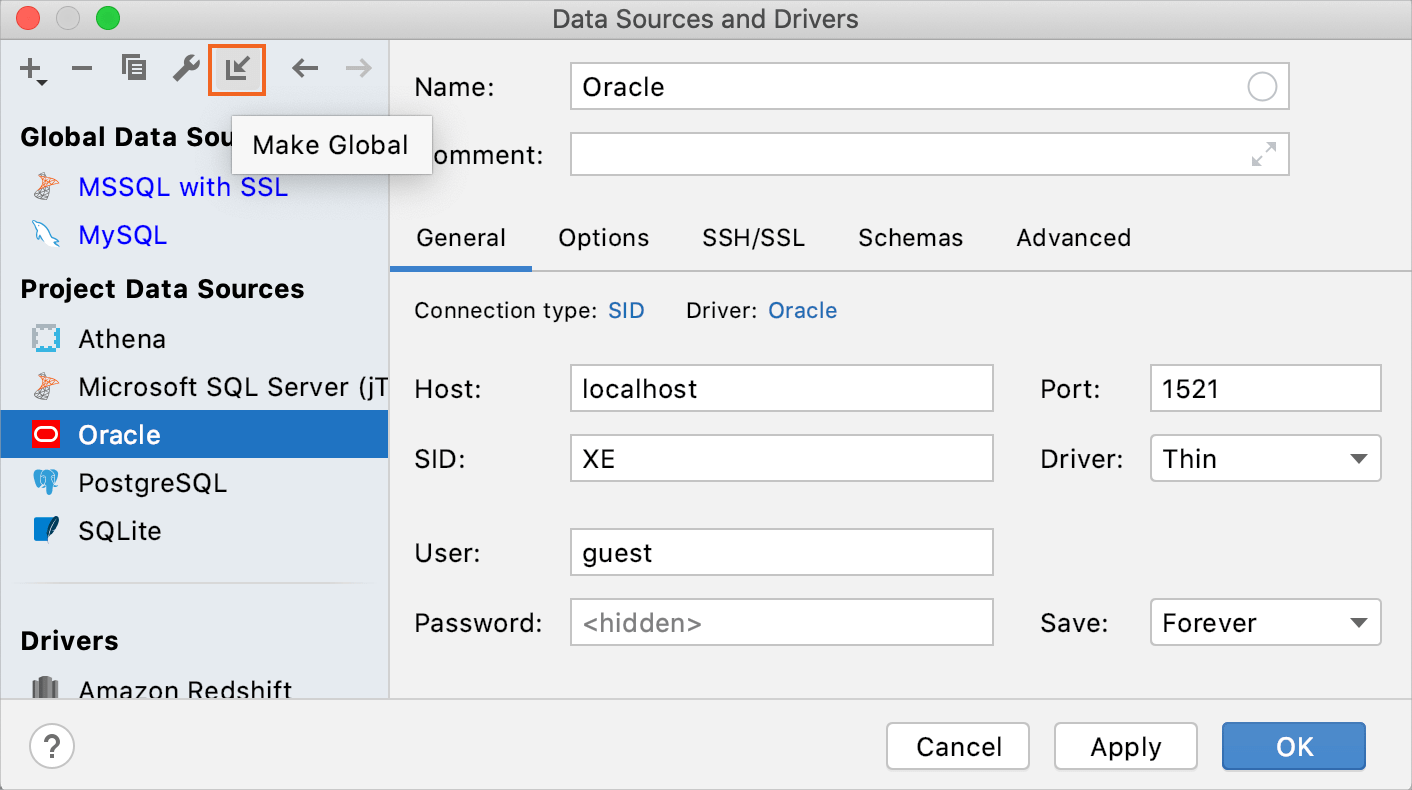 Manage Data Sources in DATAGRIP